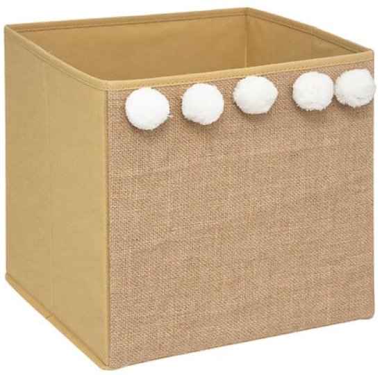 Aufbewahrungsbox - Pompom Aufbewahrungsbox - 2er-Set - Faltbare Aufbewahrungsbox - Jute-Optik - Quadratisch - Pappe / PP - 29 x 29 cm - Karamellbraun