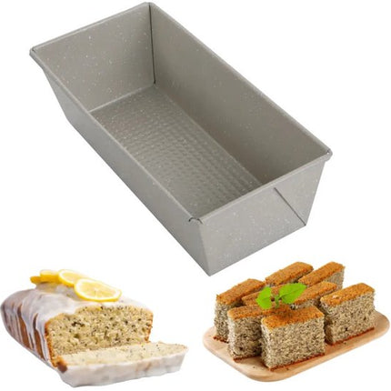 Bakvormen Set - Cakepan - 3-Delig Bakvormen Set - 26 x 11.5 x 7.5 cm Rechthoekige Baktray + Ø12cm Ronde Cakepan + 27.5cm Vierkante Bakvorm - Carbon Staal - Marmeren Anti-aanbaklaag - Beige-Grijs