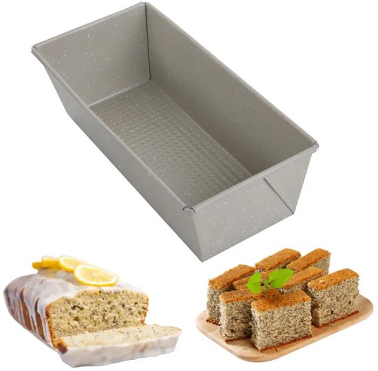 Backformen-Set - Kuchenform - 3-teiliges Backformen-Set - 26 x 11,5 x 7,5 cm rechteckige Backform + Ø 12 cm runde Kuchenform + 27,5 cm quadratische Backform - Karbonstahl - marmorierte Antihaftbeschichtung - Beigegrau