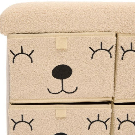 Atmosphera Kids Ezzio Opbergpoef met 4 lades - 39x38x50cm - Opvouwbaar - Beige