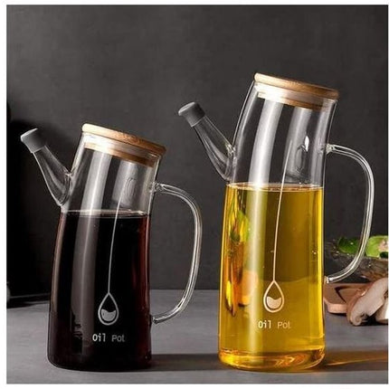 Glazen Olie- en Azijnfles met Houten Deksel – 550 ml – Handige Schenktuit & Modern Design