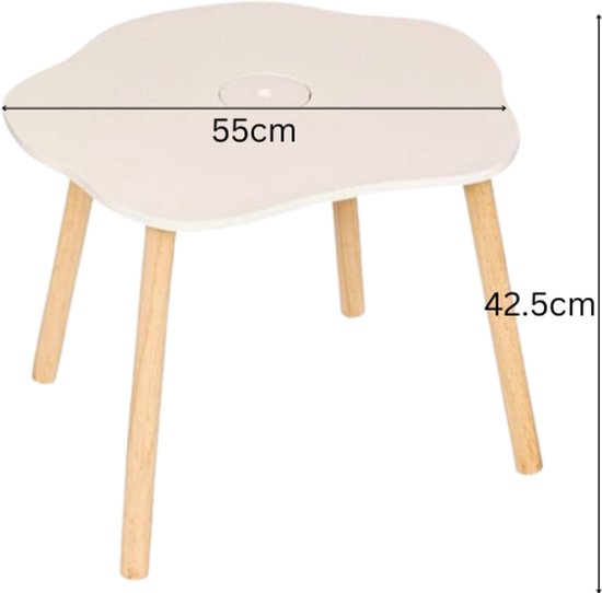 Douceur Organic Kindermöbel - Kindermöbelset - Kindermöbel - 1 Tisch + 2 Stühle - Set für Kinder - MDF & Kiefernholz - Weiß