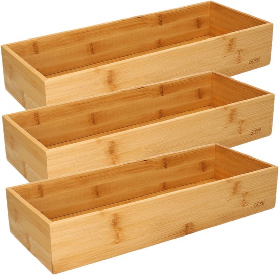 5Five Besteckkasten/Küchenorganizer – 3er-Set – 1 Fach – Tidy Smart – Bambusholz – 38 x 15 x 7 cm