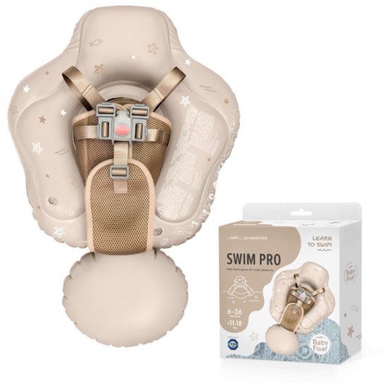 Sipo - Swim Pro - Baby Zwemband met Zitje - Opblaasbare Zwemtrainer Baby - Baby Float met Veiligheidsgordels - Zwemring voor Baby & Peuter 6-36 Maanden - 11-18 kg - 70 x 48 cm - Beige