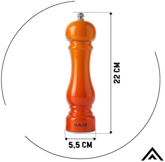 Hage - Handmatige Peper- en Zoutmolens - Peper & Zout - Keramisch Maalwerk - Verstelbare Maalgraad - 100 ml - Ø5,5 x 22 cm - Oranje