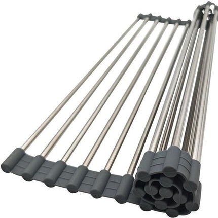 KINGHOFF Afwasdroogmat - Opvouwbare Droogmat 45x32 cm - Roestvrij Staal met Antislip Laag - Beschermt Aanrechtblad