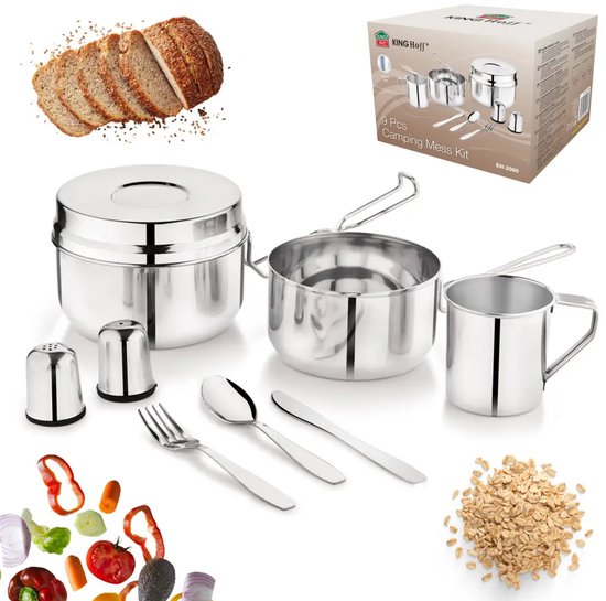 Kinghoff KH-2060 Camping Kookset – 9-delig – RVS