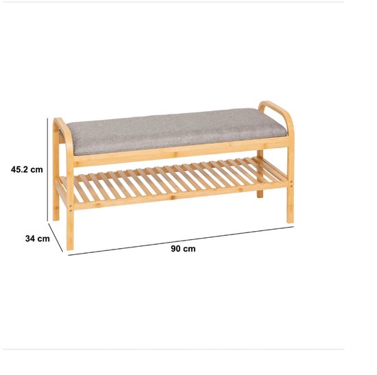 5Five Schoenenrek Bankje - 2-laags - bamboe / kunststof - 90 x 34 x 45 cm - voor 4 paar schoenen