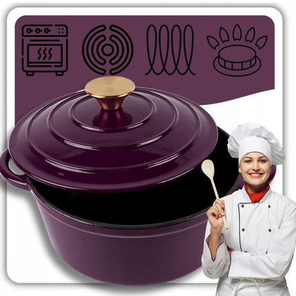 Hage - Gietijzeren Braadpan - Geëmailleerde Stoofpan met Deksel - Kookpan - Sudderpan - Bakpan - Inductie, Gas & Oven - 3 Liters - Ø22 x 13 cm - Aubergine Paars