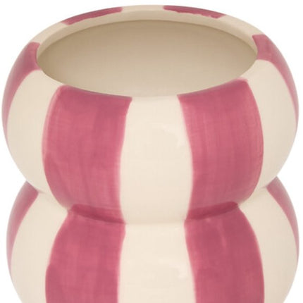 Vaas - Keramische Vaas met Gestreept Reliëf - Decoratieve Bloemenvaas - Waterdichte Design Vaas - Dolomiet - Ø11 x 15.8 cm - Roze
