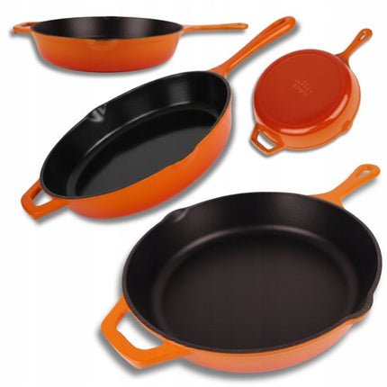 Hage - Gietijzeren Koekenpan - Geëmailleerde Bakpan - Inductie, Gas, Elektrisch & Keramisch - Ovenbestendig - Gelijkmatige Warmteverdeling - Duurzame Koekenpan voor 2-4 Personen - Ø26cm - Oranje