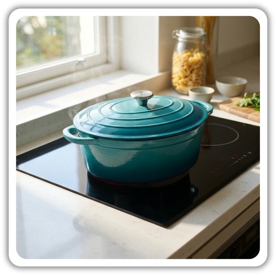 Hage gietijzeren braadpan met deksel, 6 liter, azuurblauw emaille