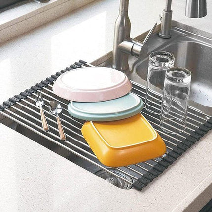 KINGHOFF Afwasdroogmat - Opvouwbare Droogmat 45x32 cm - Roestvrij Staal met Antislip Laag - Beschermt Aanrechtblad