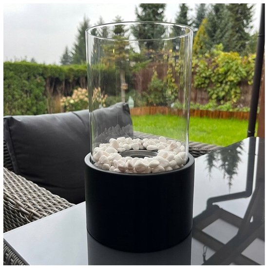 Hage - Bio-Ethanol Tafelhaard - Rookvrije Biohaard - Vrijstaand – Voor Binnen & Buiten - Terras, Balkon & Tuin - Borosilicaatglas - Staal - 27 x 16,5 cm - Zwart
