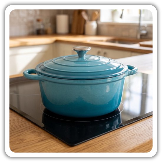 Hage gietijzeren braadpan 26 cm, 5 liter, azuurblauw, geëmailleerd, met deksel