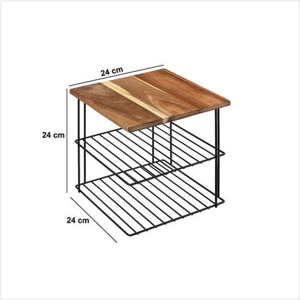 5Five Keukenrek aanrecht organiser - metaal - hout - 24 x 24 x 24 cm - pannenrek