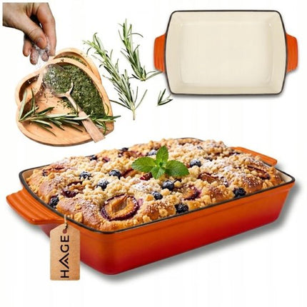 Hage - Gietijzeren Ovenschaal - Ovenschaal - Geëmailleerde Bakvorm - Voor Ovengerechten, Vlees, Taart en Ovenschotels - 3.5 Liters - 32 x 23.5 x 6 cm - Oranje