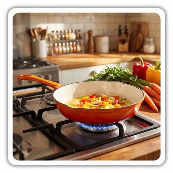 Hage - Koekenpan - Geëmailleerde Gietijzeren Koekenpan - Cast Iron Frying Pan - Geschikt voor Inductie, Gas & Oven - Ø20 x 4,5 cm - Oranje