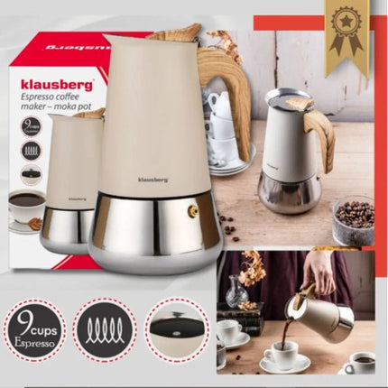 Klausberg Espresso Steel Koffiemaker - 450 ml Inductiegeschikt - KB- 7996 - Percolator - Koffiezetter - Espresso maker