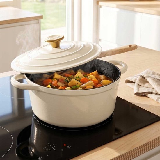 HAGE Gietijzeren Emaille Pan 26 cm 5L Crème