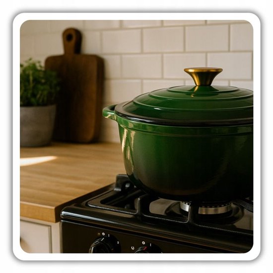 Hage - Braadpan - Geëmailleerde Gietijzeren Braadpan - Casserole - Geschikt voor Inductie, Gas & Oven - Inclusief Pannenonderzetter & Handgreepbeschermers - 5 Liter - Ø26 x 18 cm - Donkergroen