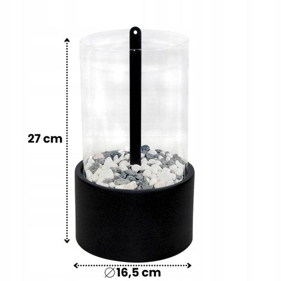 Hage - Bio-Ethanol Tafelhaard - Rookvrije Biohaard - Vrijstaand – Voor Binnen & Buiten - Terras, Balkon & Tuin - Borosilicaatglas - Staal - 27 x 16,5 cm - Zwart