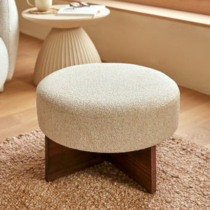 Atmosphera Kayan Poef Bouclé - Ø50xH30cm - Beige
