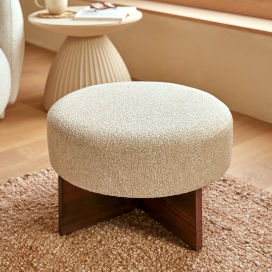 Atmosphera Kayan Poef Bouclé - Ø50xH30cm - Beige