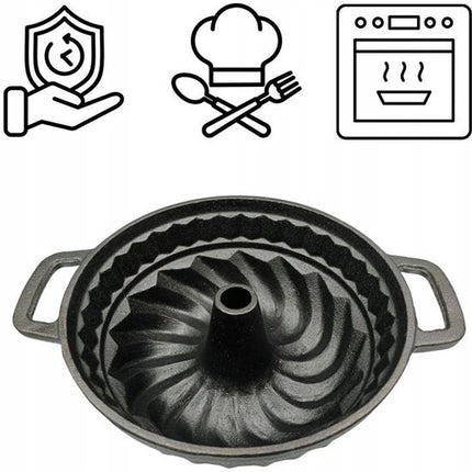 Hage - Tulband - Gietijzeren Cakevorm - Diepe Bakvorm - Voor Cake, Tulband, Brood & Paté - Oven & Grill - Stevig Gietijzer - 3 Liters - 35 x 27.5 x 10.5 cm - Zwart