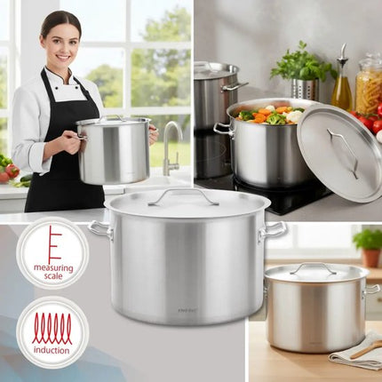 Kookpan - Catering Pan - Grote Soeppan met Deksel - Stockpot - Inductie Geschikt - voor Soep, Pasta & Stoofgerechten - 27L - Ø38 cm - RVS