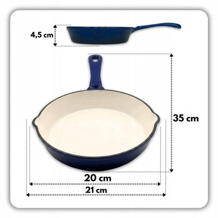 Hage - 3-Delig Keukenset - Gietijzeren Koekenpan 20 cm & Braadpan 5L met Deksel - 2 Handmatige Zout- en Pepermolens 100 ml - Geëmailleerd - Inductie, Gas & Oven - Blauw