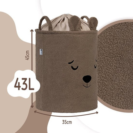 SIPO Speelgoedmand - Premium Bouclé-Editie - Opbergbak - Opbergmand - Met Drawstring Sluiting - Set van 2 - Bruine Beer & Grijze Beer Design - Voor Speelgoed - Kleding - Textiel - XL - 43 Liters - 35 x 35 x 45 cm - Bruin & Grijs