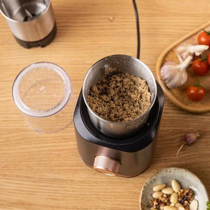 KLAUSBERG KB-7992 Elektrische 2-in-1 Koffie- en Kruidenmolen – 200W – RVS Bekers – Droog & Nat Malen – 3 Snelheden – 80g Capaciteit – zwart/Koper