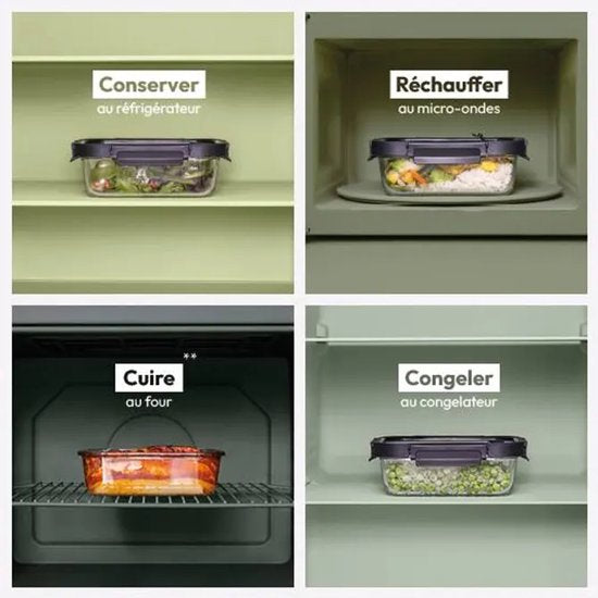 Vershoudbakjes Glas Set van 4 - Meal Prep Bakjes - Glazen Lunchbox met Deksel - 2 x 0,5 L & 2 x 1,3 L