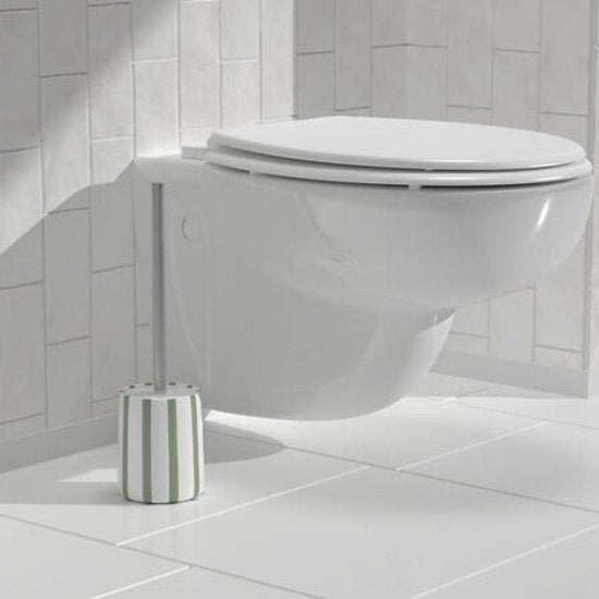 WC-Bürste Strio hoch – 39 cm Keramik Seladongrün – Stilvoll und praktisch – Toilettenbürste – Modern klassisch – Grüne Streifen – Keramisch