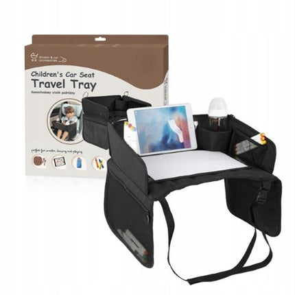Sipo - Kinder Autostoel Reistafel Opvouwbaar - Auto Organizer voor Kinderen met Tablet Houder 11 inch - Reis Tafel Auto Stoel met Opbergvakken - Universele Car Travel Tray - ca. 40 x 35 x 13 cm - Zwart