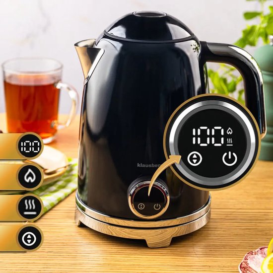 Klausberg waterkoker met temperatuurregeling – RVS, zwart, 1,7 liter – foto 2