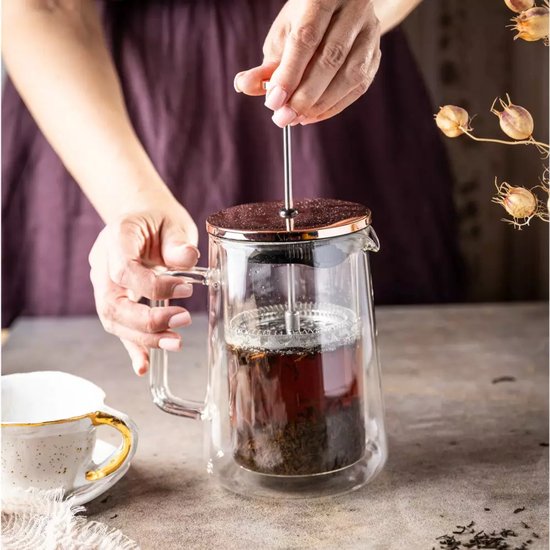 Klausberg Kaffee- und Teebereiter - Glas - Kupferfarben - 600 ml - French Press - Kaffeebereiter - Modell KB7724