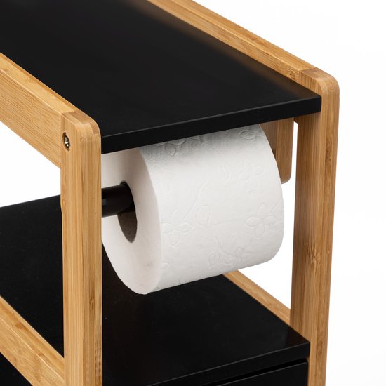 Toiletrolhouder Natureo met reserverolkastje – zwart met bamboe, 80 cm hoog – foto 6