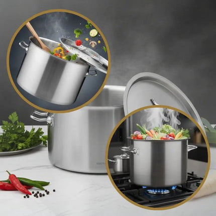Kookpan - Catering Pan - Grote Soeppan met Deksel - Stockpot - Inductie Geschikt - voor Soep, Pasta & Stoofgerechten - 27L - Ø38 cm - RVS