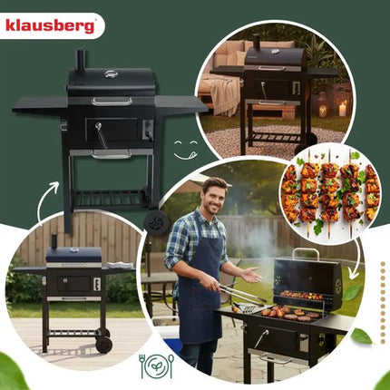 KINGHOFF Houtskoolbarbecue KH-2034 - BBQ met Deksel, Zijtafels en Wielen - 43 x 39,6 cm