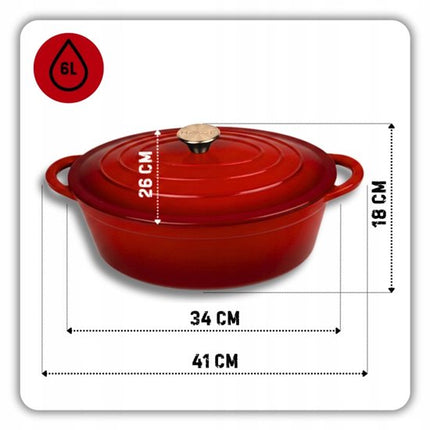 Hage - 3-Delig Keukenset - Braadschaal Gietijzer - Ovenschotel 3,5 L - Geëmailleerde Bakvorm voor Oven - Rechthoekige Vlees- en Gebakschaal - Stevige Ovenvorm met Handgrepen - Warmtebehoudend - Rood