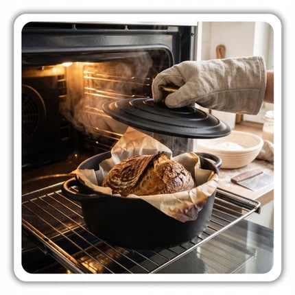 Hage - Geëmailleerde Gietijzeren Stoofpan - Braadpan met Deksel - Geschikt voor Inductie, Gas & Oven - Kookpot voor Braden, Stoven en Bakken - Inclusief Pannenhouder & Handbeschermers - 4L - Ø24 cm - Mat Zwart