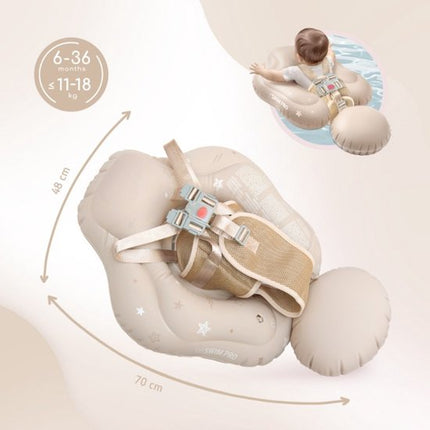Sipo - Swim Pro - Baby Zwemband met Zitje - Opblaasbare Zwemtrainer Baby - Baby Float met Veiligheidsgordels - Zwemring voor Baby & Peuter 6-36 Maanden - 11-18 kg - 70 x 48 cm - Beige