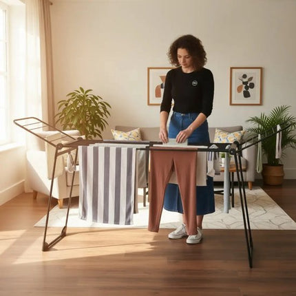 KINGHoff - Droogrek - Opvouwbaar Wasrek tot 25 kg - Staand Droogrek - Wasdroger Rek met Vleugels - Inklapbaar Wasrek voor Binnen & Buiten - XXL - 210-290 x 55 x 125 cm - Zwart