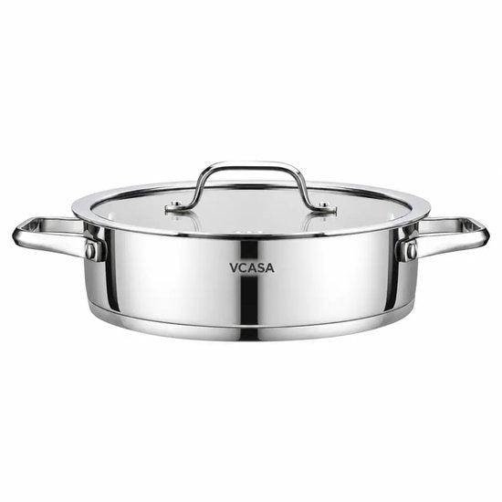 Lage braadpan met deksel 24 cm, 2,9 liter, 304 rvs met maataanduiding