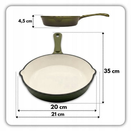 Hage - Koekenpan - Geëmailleerde Gietijzeren Koekenpan - Cast Iron Frying Pan - Geschikt voor Inductie, Gas & Oven - Ø20 x 4.5 cm - Olijfgroen