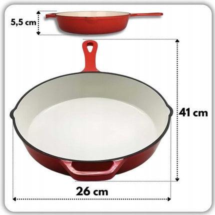 Hage - Koekenpan - Geëmailleerde Gietijzeren Koekenpan - Cast Iron Frying Pan - Geschikt voor Inductie, Gas & Oven - Ø26 cm - Rood