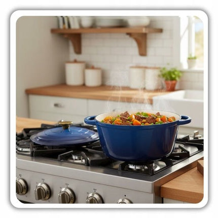 Hage - Braadpan - Geëmailleerde Gietijzeren Braadpan - Casserole - Geschikt voor Inductie, Gas & Oven - Inclusief Pannenonderzetter & Handgreepbeschermers - 5 Liter - Ø26 x 18 cm - Blauw