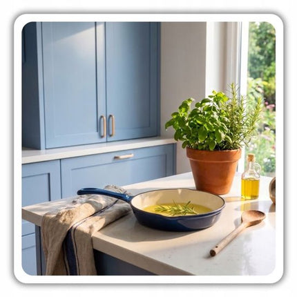 Hage - Koekenpan - Geëmailleerde Gietijzeren Koekenpan - Cast Iron Frying Pan - Geschikt voor Inductie, Gas & Oven - Ø20 x 4.5 cm - Blauw